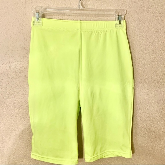 NEW 2-Pce Set Small Neon Yellow Bike Shorts & Short-Sleeve Top Back Zip Stretch - Picture 6 of 13